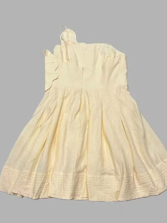 NWOT Farm Rio Lea One Shoulder Off-White Linen Blend Mini Dress Size M 3D Petal - Picture 6 of 16